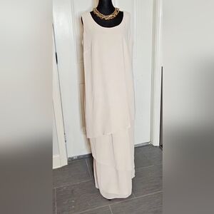 Patra Woman Size 14 Tiered Chiffon Maxi Dress - Sleeveless Neutral/Nude Formal
